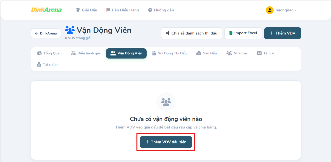 Màn hình nhập thông tin vận động viên